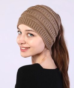 Knitted Woolen Ponytail Hat