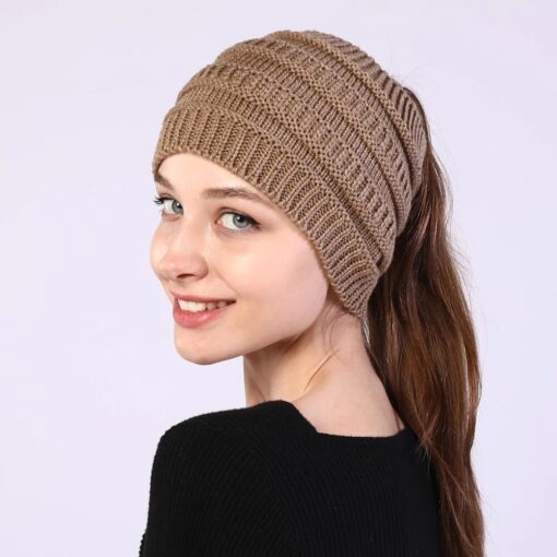 Knitted Woolen Ponytail Hat