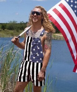 American Flag Overalls Shorts