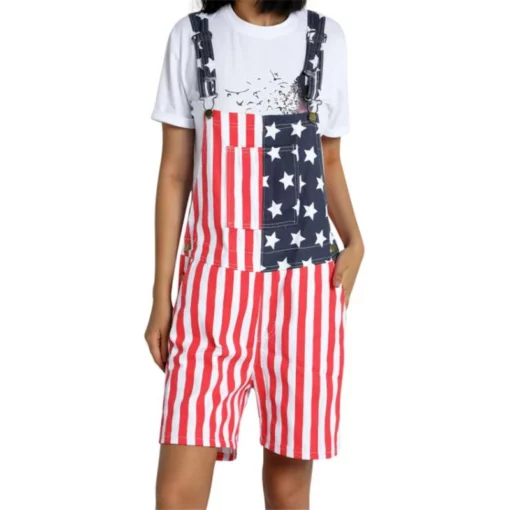 American Flag Overalls Shorts