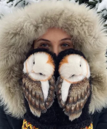 Hand Knitted Nordic Mittens with Owls