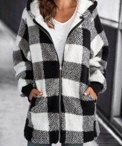 Women Oversized Hoodie Plaid Loose Overcoat