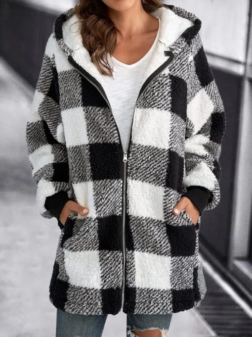 Women Oversized Hoodie Plaid Loose Overcoat