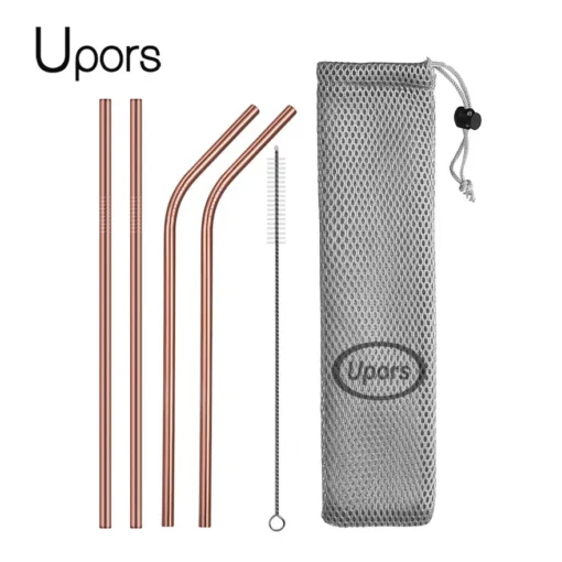 Reusable Drinking Straw 304 Stainless Steel Straws Straight Bent Metal Straw with Cleaner Brush Pouch Wholesale