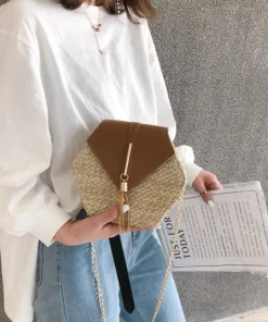 Hexagon Mulit Style Straw+leather Handbag Women Summer Rattan Bag Handmade Woven Beach Circle Bohemia Shoulder Bag