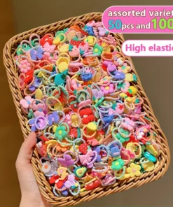 50/100 Pieces of Cute Thumb Hair Ties for Girls, High Elasticity, Does Not Hurt Hair, Sweet Little Girl Hair Rope, Kidsren's