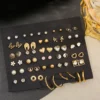 40Pcs/Set Gold Color Earring Set Vintage Butterfly Heart Pearl Crystal Stud Earrings for Women Korean 2024 Brincos Jewelry Gift