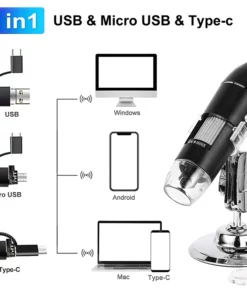 1600X 3in 1 Digital Microscope Camera Portable Electronic Microscope For Soldering LED Magnifier Type-C USB Charge Magnifier