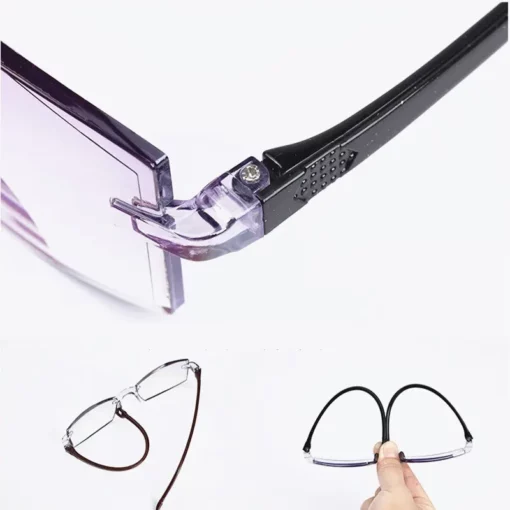 2 Pair New Men Women Rimless Reading Glasses Anti Blue Light Bifocal Far Near Magnification Eyewear Presbyopic Glasses +150 +200