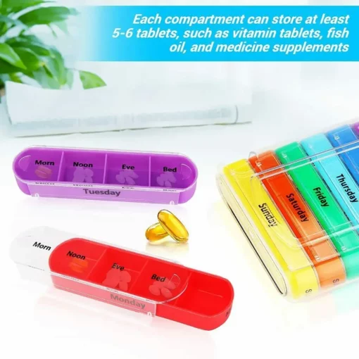 Weekly 7 Day Pill Organizer 28 Compartments Drug Box Plastic Medicine Storage Dispenser Cutter Drug Cases for Home Travel