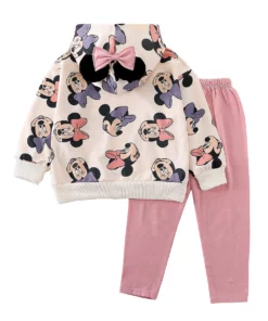 Disney Minnie Mouse Hoodie Set for Kids Girl Autumn Hooded Pullover Pants Mickey Mouse Children Clothing Outfits