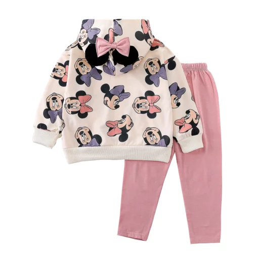 Disney Minnie Mouse Hoodie Set for Kids Girl Autumn Hooded Pullover Pants Mickey Mouse Children Clothing Outfits