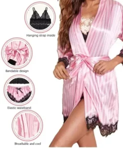 Women's Summer Fashion And Comfortable Nightwear Lace Satin With Silk Sleepwear Robe Sexy Pajama Pants Home Clothes