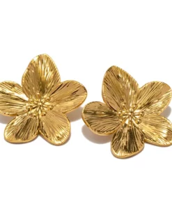 Hypoallergenic Stylish Vintage Flower Stud Earrings Premium Vintage Gold Plated Stainless Steel for Women Wedding Party Gifts