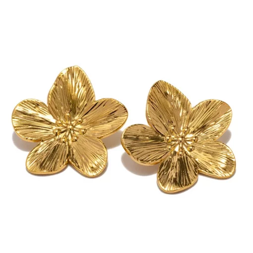 Hypoallergenic Stylish Vintage Flower Stud Earrings Premium Vintage Gold Plated Stainless Steel for Women Wedding Party Gifts