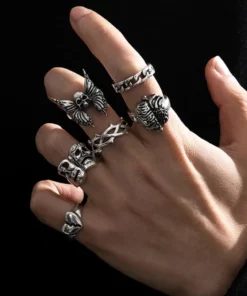 6Pcs Punk Poker Joker Rings for Men Goth Skeleton Billiards Set Couple Emo Fashion Jewelry Gift