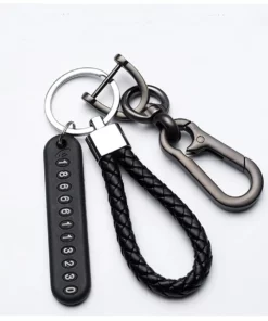 Trendy DIY Mobile Phone Number Plate Pendant Keychain for Men Punk Simple Woven Leather Rope Anti-lost Car Key Chain Accessories