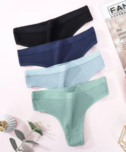 4Pcs Women's Panties Fashion Striped Thongs Soft Cotton Underwear Ladies Sexy Lingerie Sports Breathable G-Strings Cozy T-Back