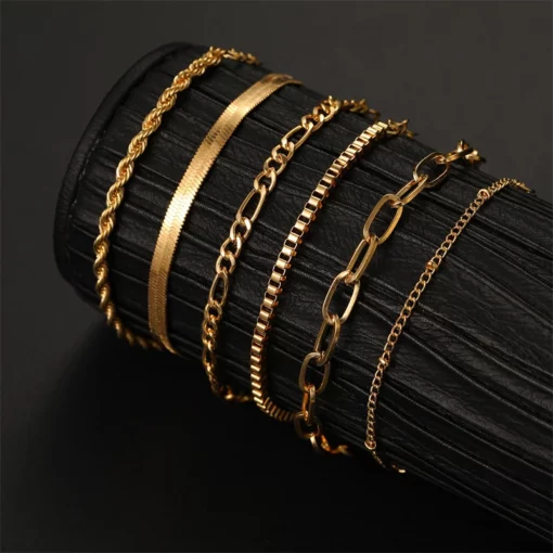 6Pcs/Set Fashion Thick Chain Link Bracelets Set For Women Gold Color Silver Color Metal Snake Chain Twist Bracelet Punk Jewelry