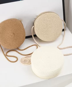 Gusure Summer Woven Straw Crossbody Bags for Women Fashion Round Handmade Rattan Beach Small Handbag Travel Female Shoulder Bag