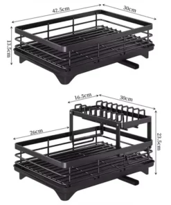 2024 Dish Drying Rack Kitchen Adjustable Stainless Steel 2 Tier Plates Organizer Dish Bowl Drainer Storage Rack Kitchen Utensils