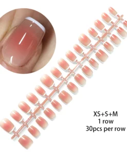 XS+S+M Size Gradient Short Ballet Nails Set 30Pcs Simple Nude Color False Nails Coffin Fake Nail Press On Nails Full Cover Nail