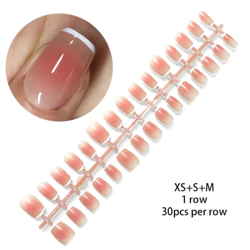 XS+S+M Size Gradient Short Ballet Nails Set 30Pcs Simple Nude Color False Nails Coffin Fake Nail Press On Nails Full Cover Nail