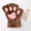 Lovely Plush Cat Paw Gloves Plush Mittens Warm Soft Plush Short Fingerless Fluffy Bear Gloves Costume Half Finger Gloves