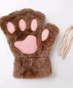 Lovely Plush Cat Paw Gloves Plush Mittens Warm Soft Plush Short Fingerless Fluffy Bear Gloves Costume Half Finger Gloves