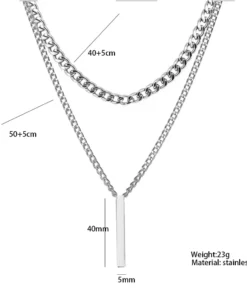 Men 3D Vertical Necklace Geometry Stainless Steel Cuban Necklace Temperament Cool Vertical Pendant Necklace