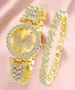 2pcs Butterfly Original Diamond Watch for Women Fashion Elegant Stainless Steel Quartz Wristwatch Luxury Ladies Dress Watches