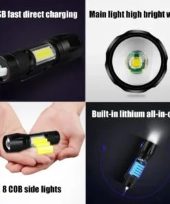 Powerful Mini LED Flashlight COBtXPEZoom Torch Built In Battery USB Rechargeable With Pen Clip Outdoor Camping Emergency Lamp