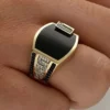 Classic Men's Ring Fashion Metal Gold Color Inlaid Black Stone Zircon Punk Rings for Men Engagement Wedding Luxury Jewelry