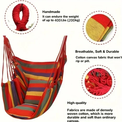 Comfortable Canvas Hammock chair durable indoor/outdoor swing seat for garden, patio, camping, home leisure Colorful stripes