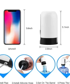 1pcWhite/Black Water Bottle Pump USB Charging Auto Switch Drinking Dispenser Charging One Click Auto Switch Drink Pump Dispenser