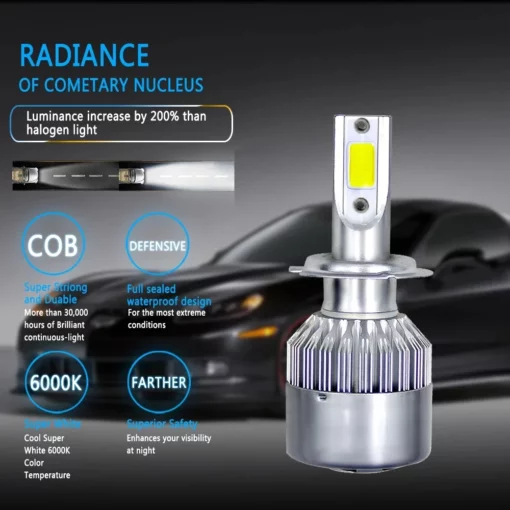 Car H7 Led H4 Headlights H1Bulbs H11 H1 H3 H8 H9 880 HB3 9005 HB4 9006 9004 9007 9012 6000K 12V Auto Headlamps Fogs LED Bulbs