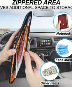 1pc Car Sun Visor Organizer Car Glasses Clip Storage Pocket Sunglasses Holder Zipper Pocket For Car Truck Suv Auto