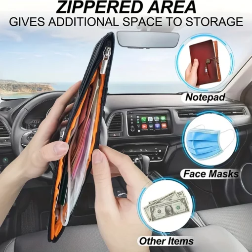 1pc Car Sun Visor Organizer Car Glasses Clip Storage Pocket Sunglasses Holder Zipper Pocket For Car Truck Suv Auto