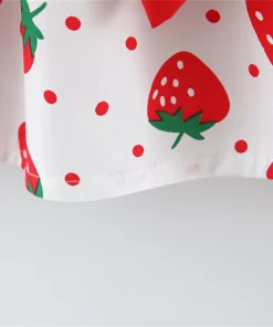 Summer Baby Girl's Dress Small Round Dot Strawberry Print Chest Bow Daily Casual Dress with Hat