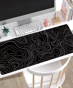 1Pcs Gaming Mouse Pad Large Keyboard Pad 31.5 x 11.8in Topographic Mouse Pad Black and White Mouse Pad for Keyboard with Anti-Sl