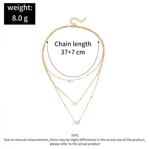 3Pcs/Set Vintage Shiny Rhinestone Love Heart Necklace for Women Simple Multilayer Thin Chain Choker Bridal Neck Jewelry