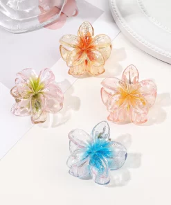 4 Pcs Small Mixed Colors Hair Claw Clips for Women and Girls, Twinkle Claw Flower Shaped for Thin Hair