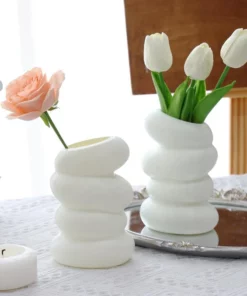 1PC Plastic Spiral White Vase Nordic Creative Flower Arrangement Container For Kitchen Living Bedroom Home Decoration Ornament