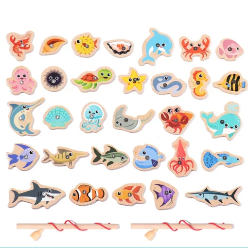 Magnetic Fishing Game Suitable For Young Children Wooden Letter Puzzle Maze Board Preschool ABC Capital Letter Matching Game